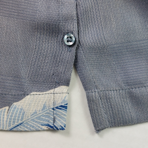 Luau Shirt Mens Size 2XL XXL Hawaiian Blue Gray Yellow Leaves Silk Blend Button - Picture 9 of 9